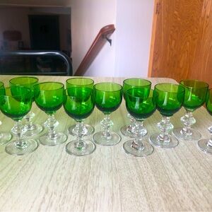 Vintage mid century Tiffin Killarney tinny green crystal drink glasses set of 12
